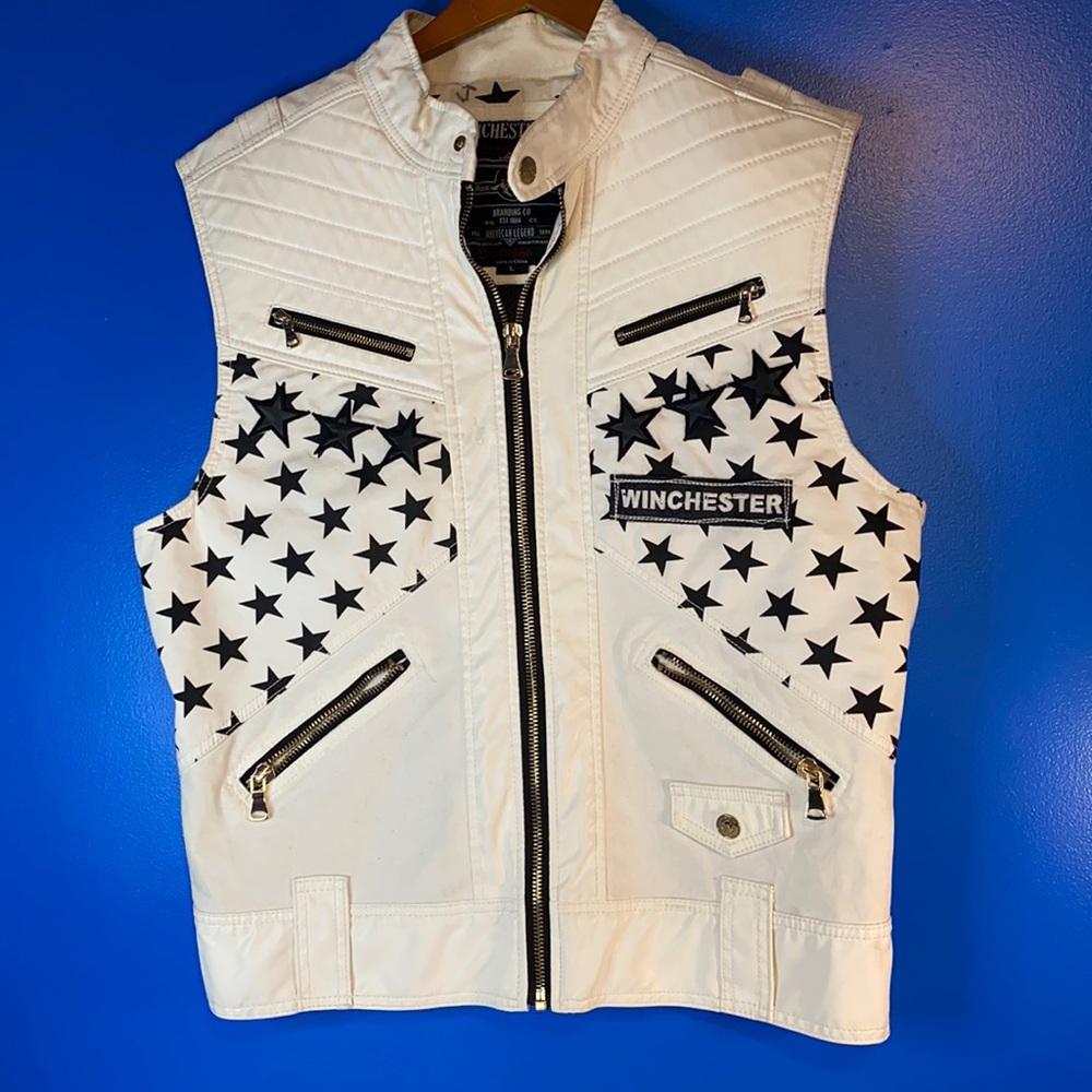 Winchester White Leather Sleveless Jacket w/ Stars